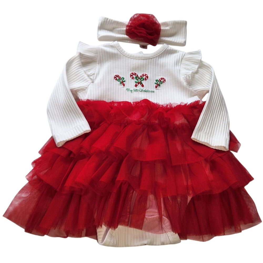 Little Me My First Christmas Outfit Size 9 Months Dress and Headband Holiday